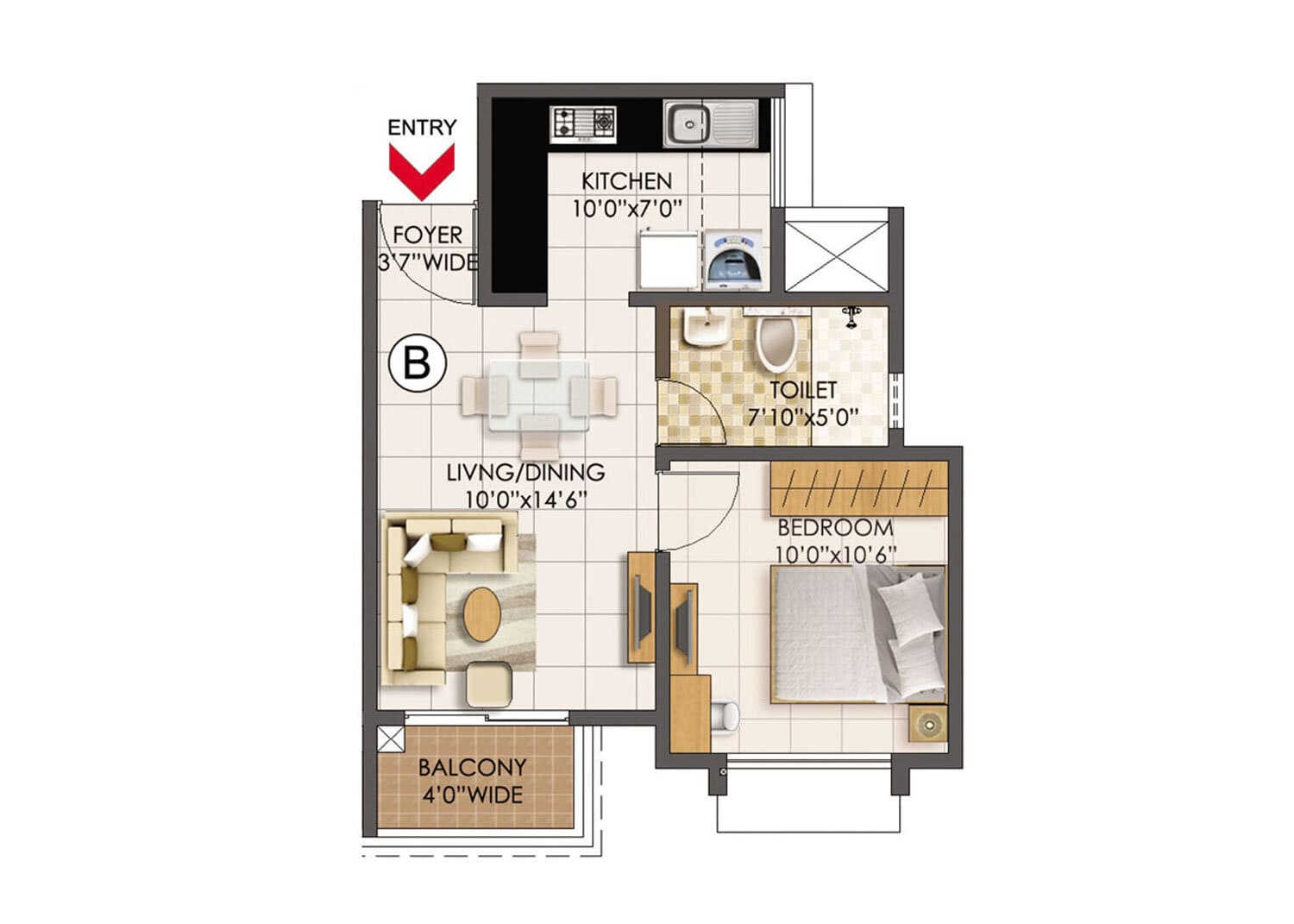 Prestige Primrose Hills 1 BHK Floor Plan Type B